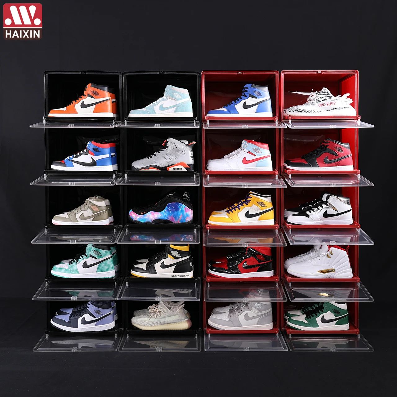 Haixin Sneakers Box Sliding Plastic Shoes Box Stackable Display Cabinet Storage Box Detachable Dustproof Shoe Rack Organizer