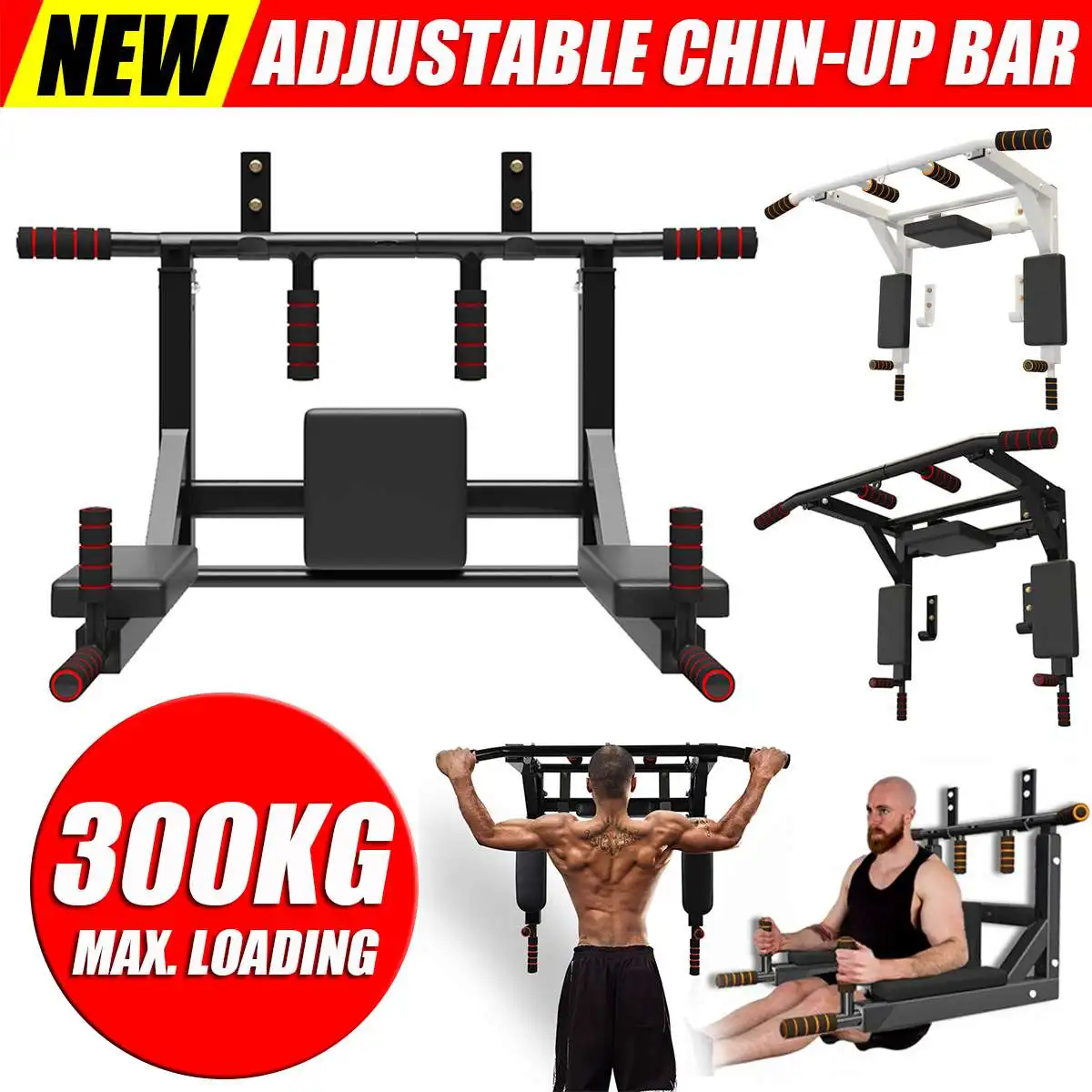 Multi Wall Mounted Pull Up Bar Dip Station Loading 300 KG Chin Up Bar Fitness Equipment for Home Gym Sport Workout