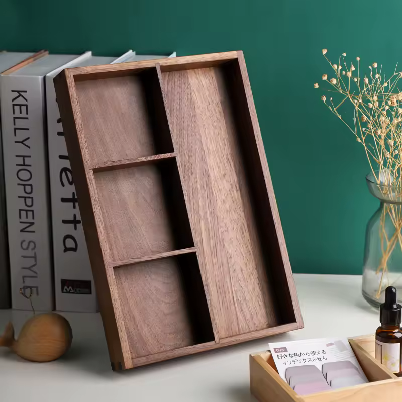 Caja de almacenamiento de nogal negro para artículos diversos, organizador de escritorio de oficina de madera Natural de estilo moderno, bandeja de almacenamiento de llaves/monedas de entrada del Hogar