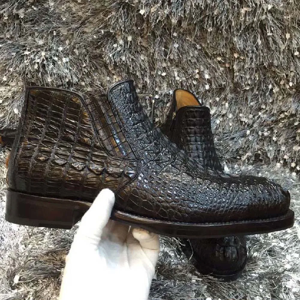 jiangxinduyun custom  crocodile leather boots  zipper  manual  crocodile  Men boots  crocodile  Short boots