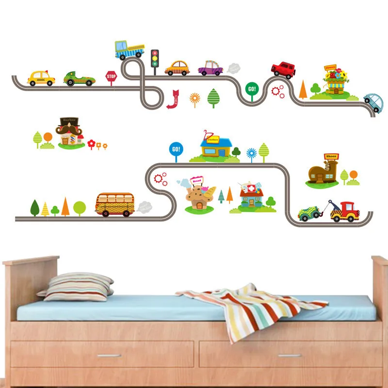 Cartoon Traffic Car Bus Wall Sticker for Kids Room Living Room Kindergarten Baby Nursery room decoration