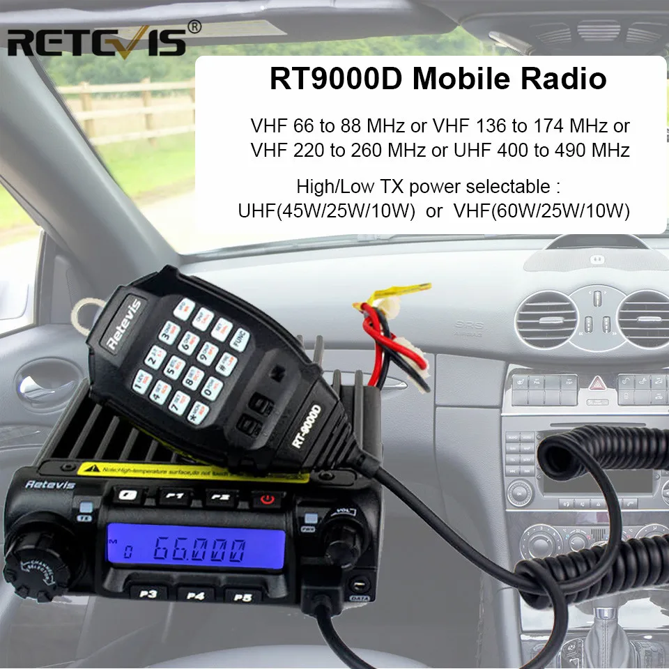 Retevis RT-9000D mobilna stacja radiowa samochodowa Transceiver VHF UHF 200CH Scrambler Walkie Talkie VOX CTCSS/DCS dla autobusu ciężarówki ciężarówka