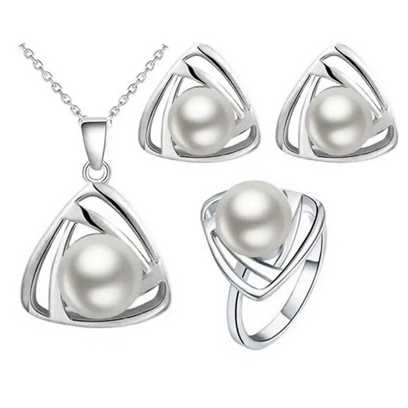 Fine Pearl Jewelry Set 100% Natural Freshwater Jane 925 Sterling Silver Jewelry Necklace Earrings Ring Women\'s Gifts s035