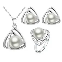 Fine Pearl Jewelry Set 100% Natural Freshwater Jane 925 Sterling Silver Jewelry Necklace Earrings Ring Women's Gifts s035