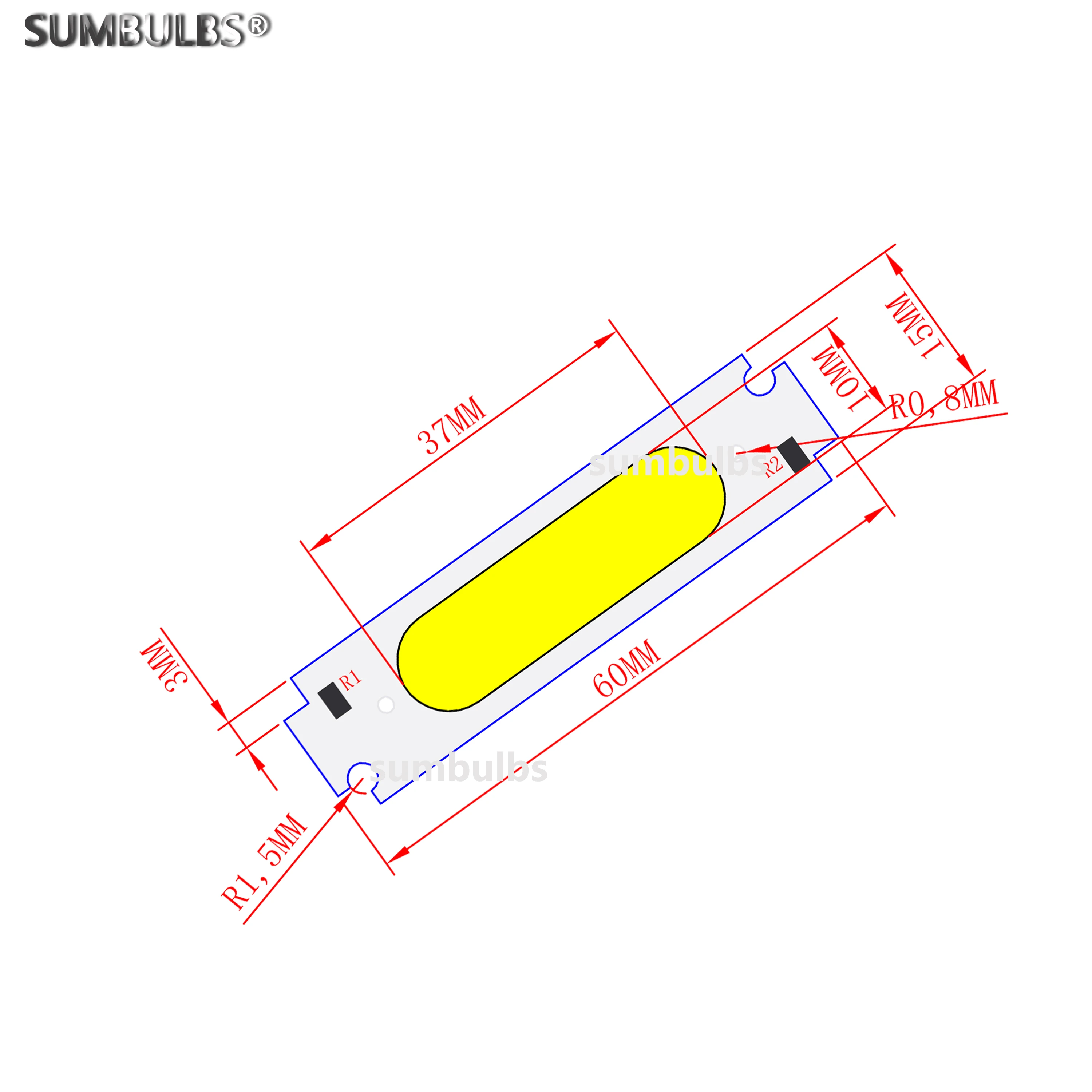 SUMBULBS 60*15mm LED COB Strip Light Source for Module Led 8 Colors COB LED Bulb 12V DC 2W FLIP Chip for DIY Desk Lamp