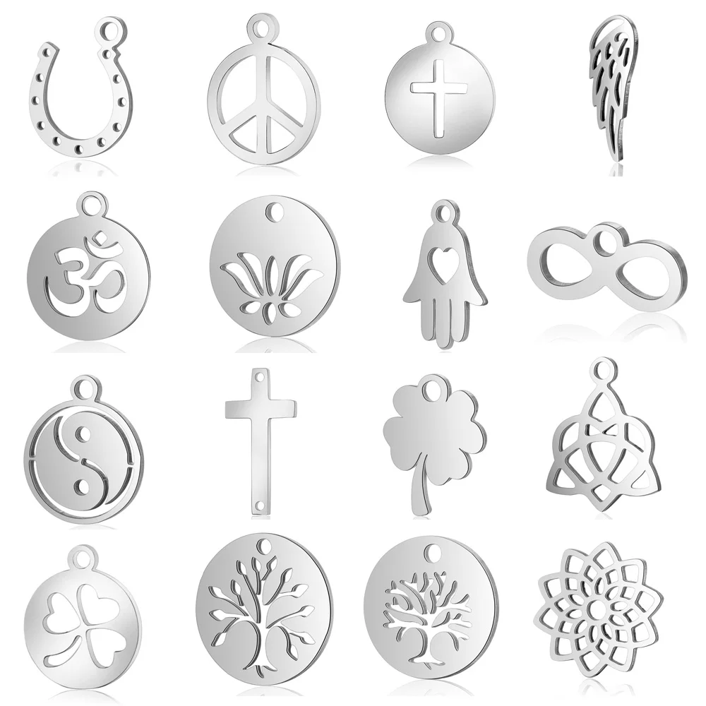 10 unids/lote religioso OM DIY encantos al por mayor 316 flor de acero inoxidable Yin Yang colgante nudo cruzado árbol de la vida conector encanto