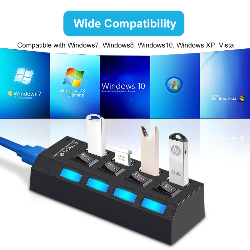 HUB USB 3.0 4/7 Cổng Micro USB 3.0 Bộ Chia Với Bộ Chuyển Đổi Nguồn Điện USB Mở Rộng Tốc Độ Cao 5Gbps USB bộ Chia 3 HUB Dành Cho Máy Tính Laptop