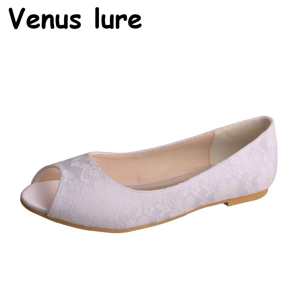 

Venus lure Open Toe Wedding Shoes Women Flat White Lace Size 12