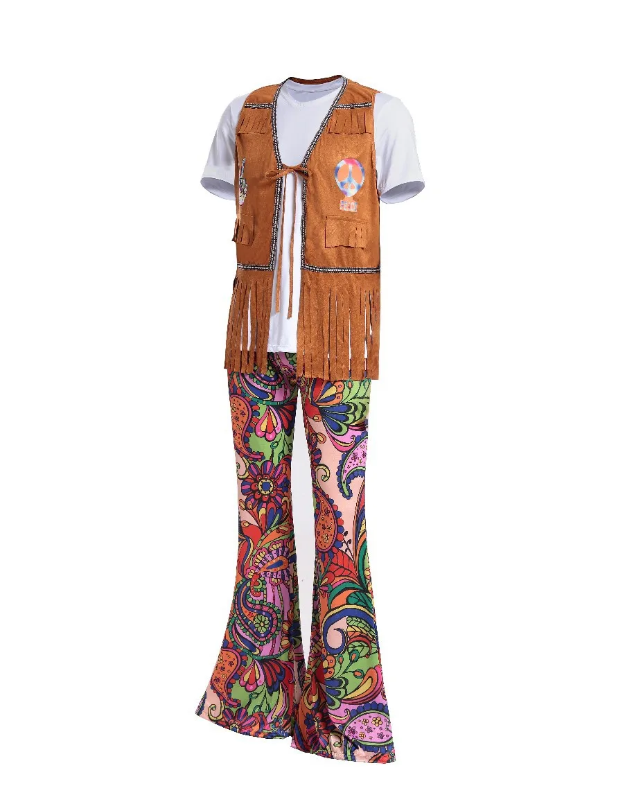 Mannen Vrouwen Vintage 70S Hippie Kostuum Halloween Party Cosplay Disco Hip Hop Zangers Fancy Dress Paar Kostuums