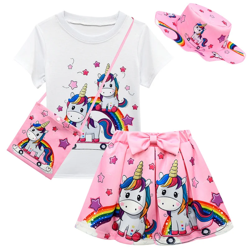 Summer Girl Party Unicorn Clothes Set Kids Baby Infant Cartoon Clothing Girls Cute Casual T-shirt Tops Skirts Outfit Set Toddler