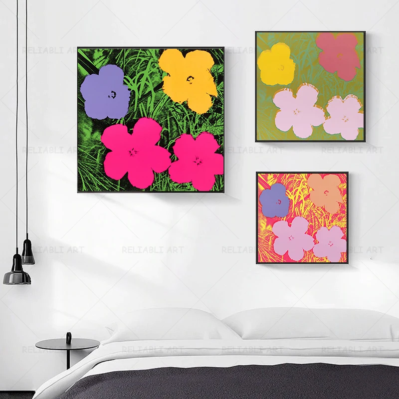 Andy Warhol Flowers Prints Abstract Colorful Flowers Canvas Painting Wall Art Plant Posters and Prints Home Decoration No Frame