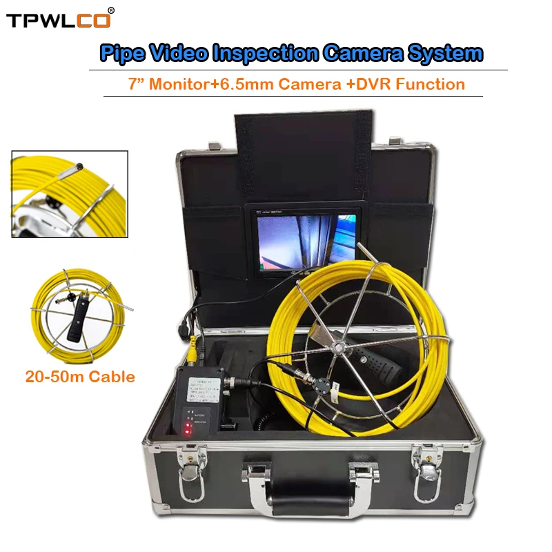 

7" 1000TVL Pipe Pipeline Endoscope System 6.5mm Waterproof Video Sewer Drain Inspection Camera Head DVR 20-50m Cable Reel