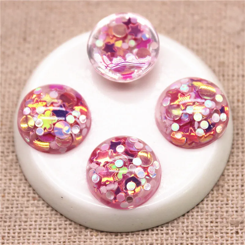 50pcs 12mm Glitter Sequins Filled Resin Round Flatback Cabochon DIY Hair Clip/Jewelry Craft Decoration Accessories