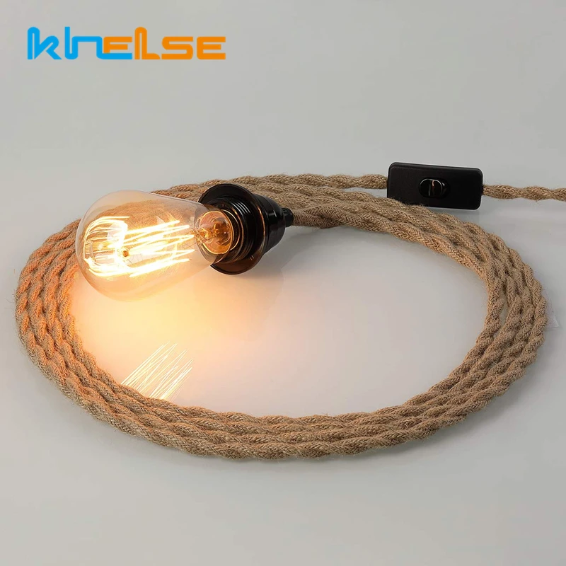 Vintage Hemp Rope LED Pendant Light Retro E27 Industrial EU/US Plug Droplight Holder Dining Room Cafe Kitchen Home Decor Lamps