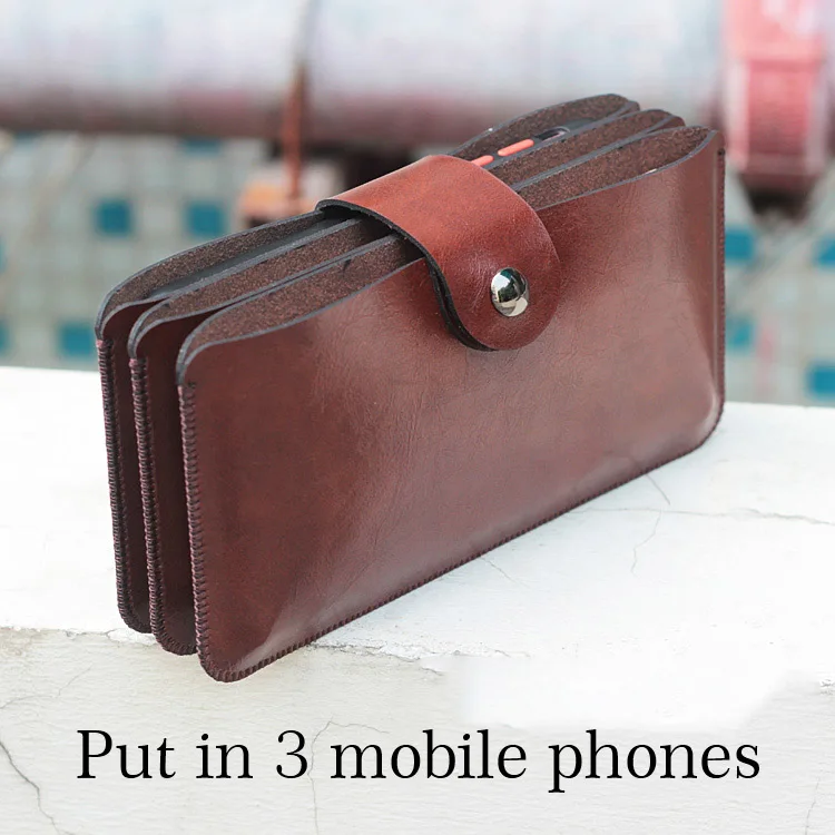 Fit 3 phone leather bag case Horizontal with Buttons pouch (phone length within 16-17cm) for 14Promax 13ProMax S23