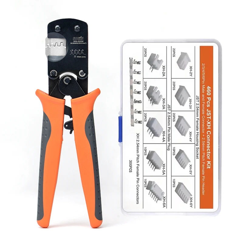 IWS-3220M 460PCS JST-XH Terminals Kit Micro Connectors Pins Crimping Tool 0.03-0.52mm² Pliers for D-Sub,Open Barrel Suits Molex