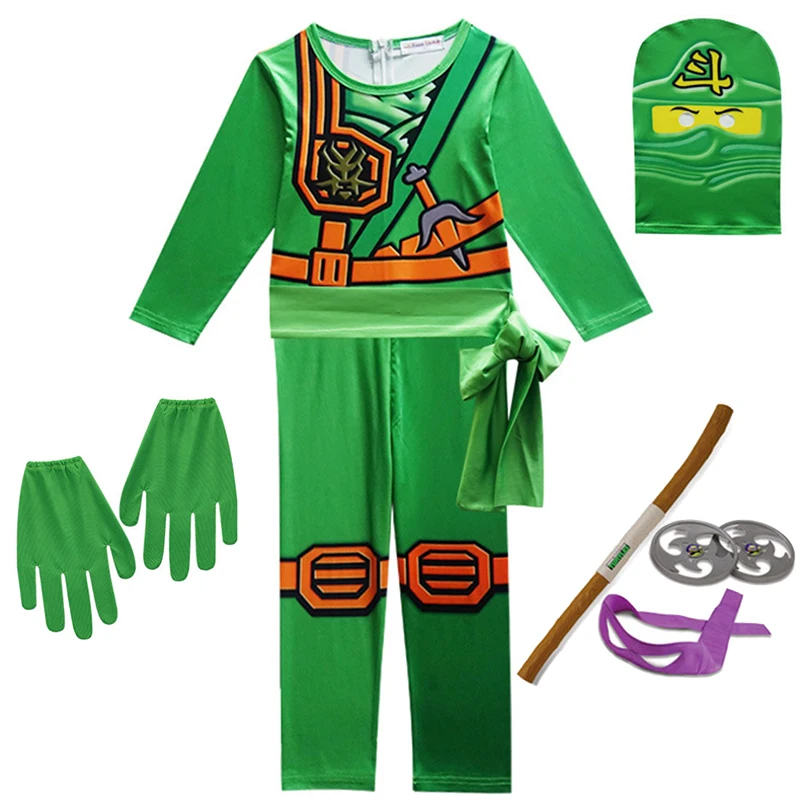 High Quality Anime Clothes Fancy Party Dress Up Halloween Costume for Kids Ninja Superhero Cosplay Jumpsuit Set with Mask