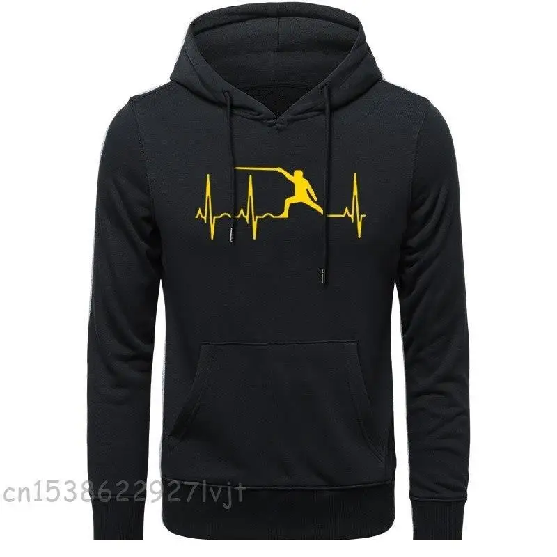 Men Hoodies Fencing Heartbeat Fencers Foil Epee Saber Women Hoodie Sweatshirts Fleece Premium Cotton Long Sleeve Clothing