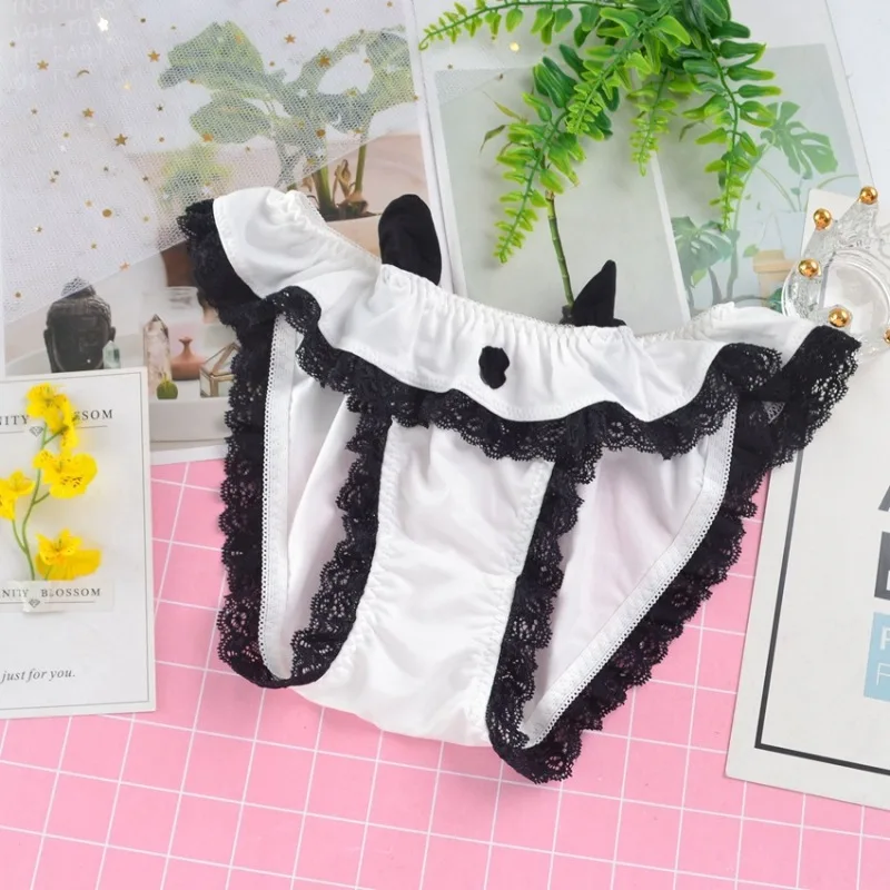 Japanese Style Sexy Lace Women Cute Lovely Cosplay Academy Lolita Milk Silk Panties Low Waist Bow Elasticity Underwear Breifs