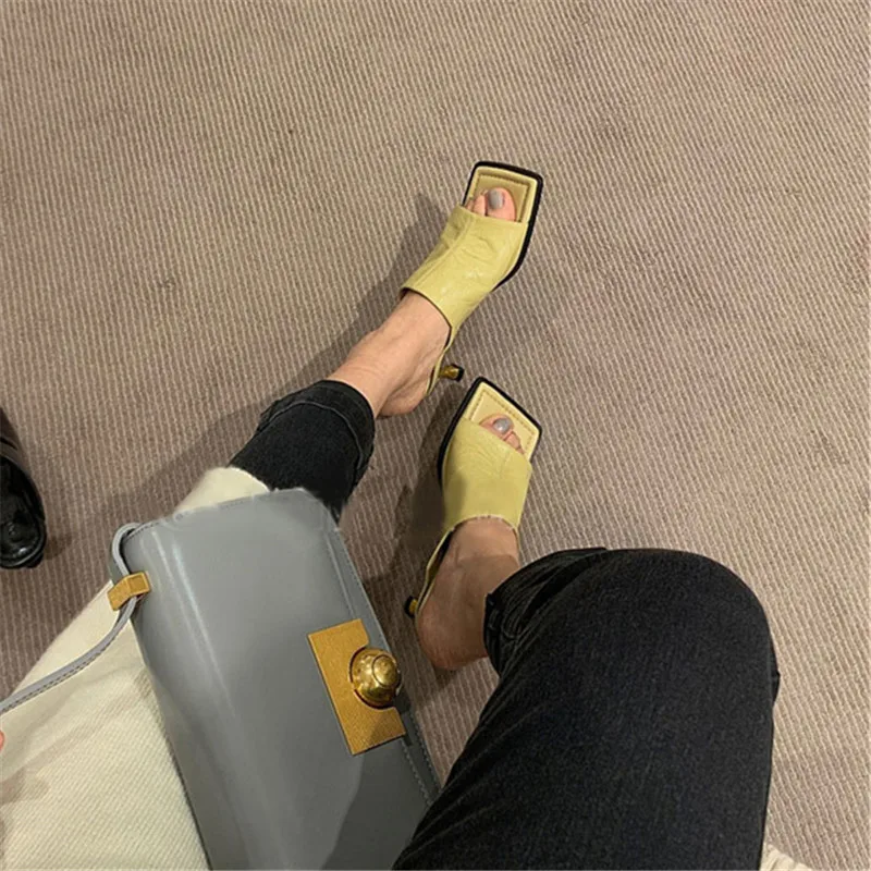 2024 New Women Slippers Square Toe Summer Sandals Ladies Sexy High Heel Dress Shoes Woman Outdoor Slides Peep Toe Mules