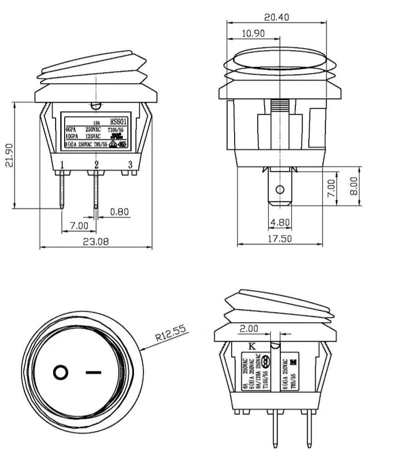 Wasserdicht Auf/Off Rocker Schalter Auto Lkw RV Auf-Off Control, boot Marine Auto Rocker Schalter SPST 2Pins