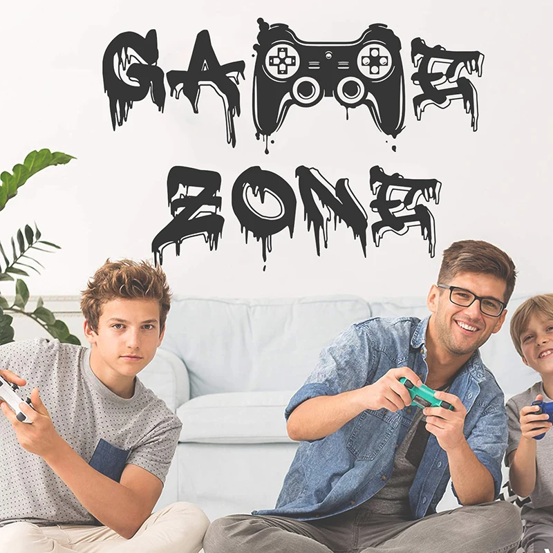 Graffiti  Game Zone Joystick Wall Sticker Playroom Gameroom Gaming Zone Video Gamer Controller Wall Decal Kids Room Vinyl Decor