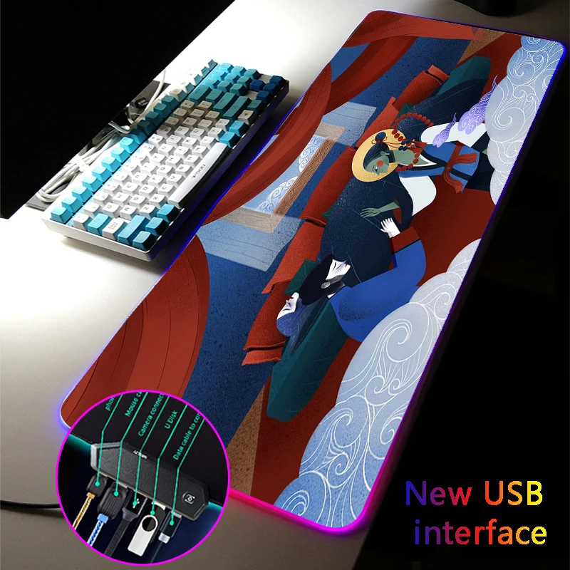 MRGLZY RGB Gaming Multi-interface Chinese Style Mouse Pad LED USB Hub Mousepads Carpets Large Games Computer Desk Mat for Csgo