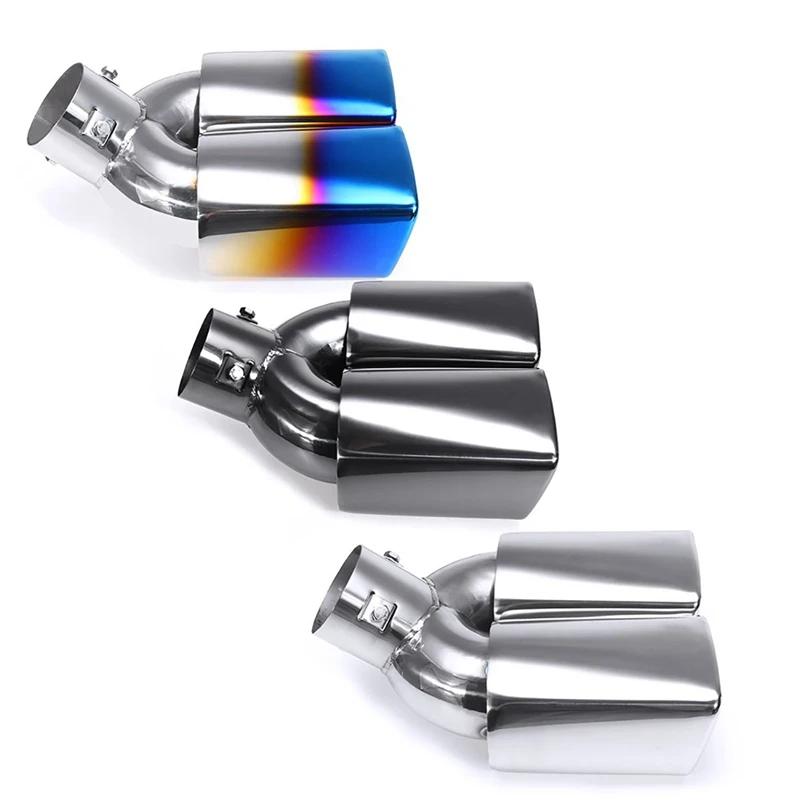 

63mm/2.48'' Universal Square Double Outlet Car Exhaust Tailpipe Silencer Muffler Tube Throat Liner Pipe Car Tuning