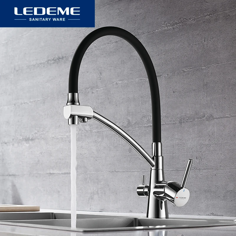 LEDEME Kitchen Faucet Water Filter Kitchen Faucets Dual Spout Filter Faucet Mixer Water Purification Feature Taps L4855-2