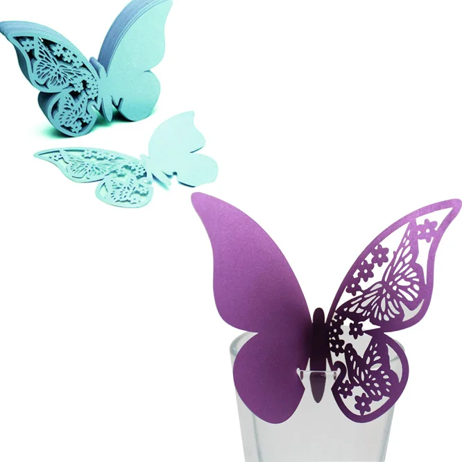 

100pcs High-grade Butterfly Laser Cut Paper Place Card / Escort Card / Cup Card Wine Glass Card Wedding Party banquet Decoration