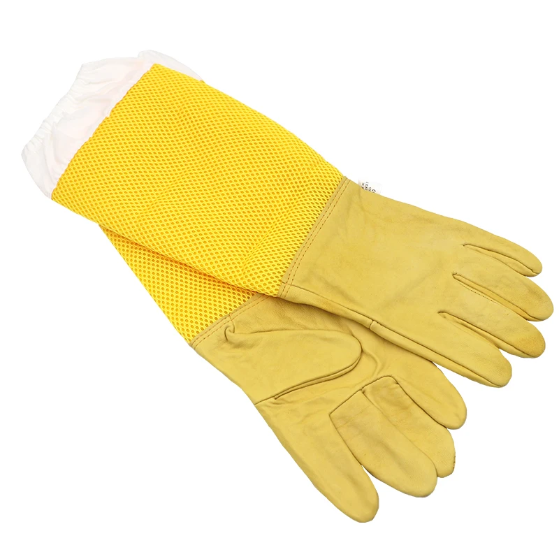 1Pair Beekeeping Gloves Protective Sleeves Breathable Anti Bee Yellow White Long Gloves For Beekeeper Beekeeping Tools