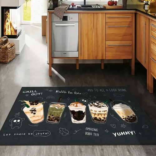 Halıdepo Modern Kitchen Themed Slim Design Machine Washable Carpet Anti-Slip Soles