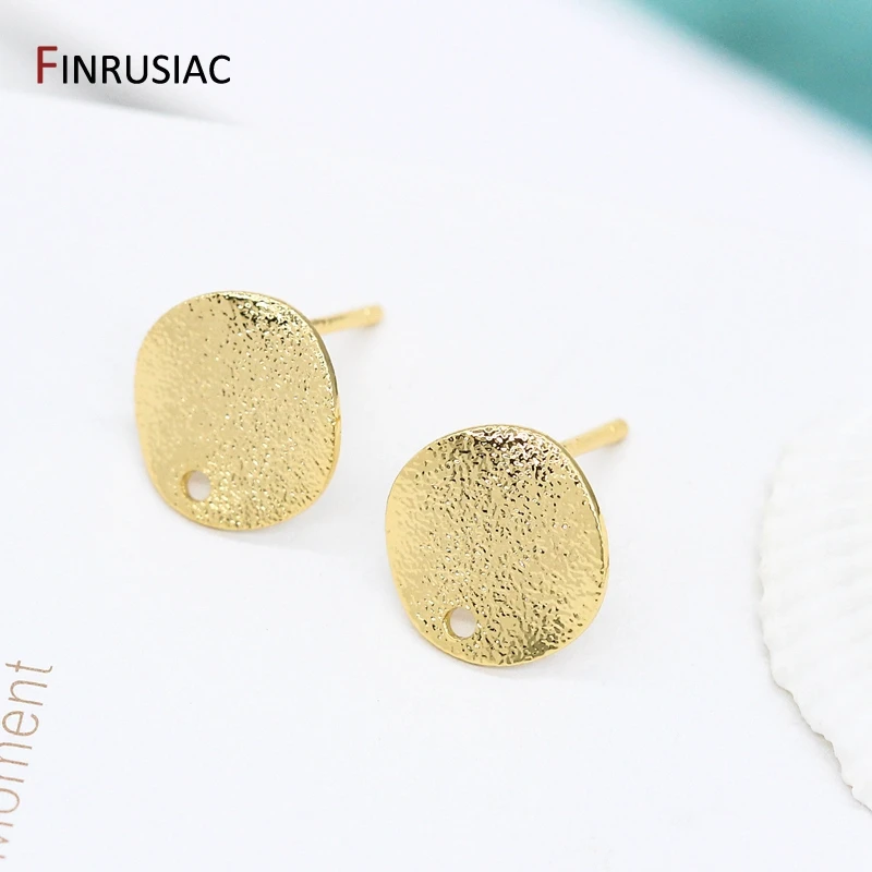 Accesorios para pendientes DIY, pendientes chapados en oro Real de 14K de latón puro, pendientes de onda redonda esmerilada de estilo coreano, suministro de hallazgos