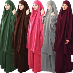 Two-Piece Set Muslim Women Prayer Garment Dress Hijab Long Khimar Abaya Robe Outfit Ramadan Skirt Abayas Islamic Clothes Niqab