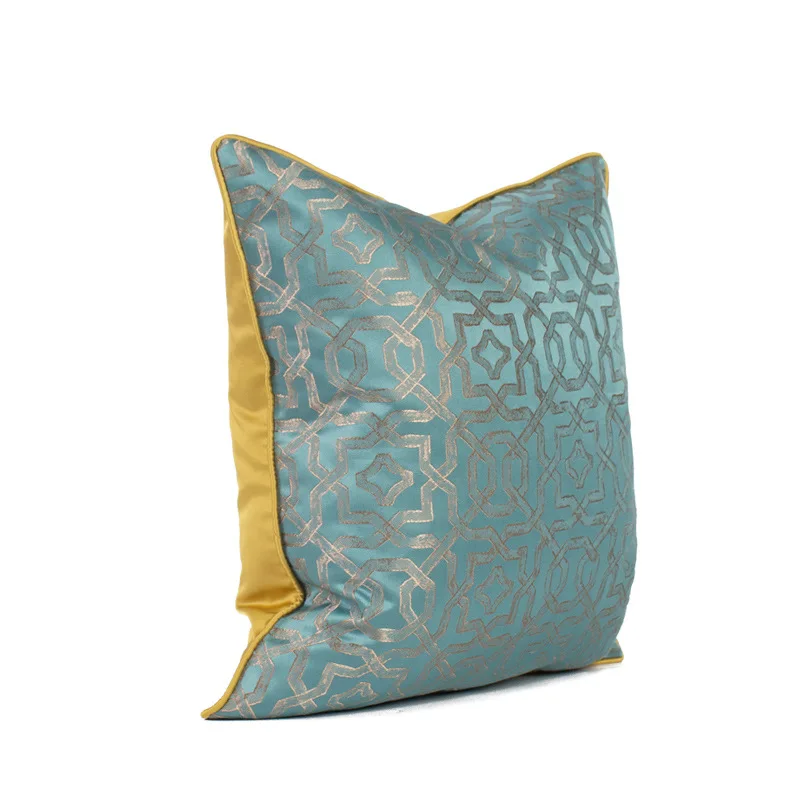 Diphylleia Geometric Cushion Cover Blue Yellow Contrast Color Design Jacquard Pillow Case High End Modern Room Coussin 50x50cm