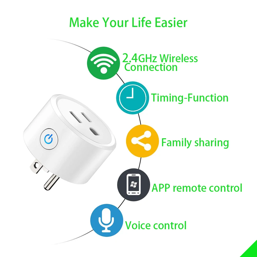 Smart Plug WIFI มินิสมาร์ท Outlet ทำงานร่วมกับ Alexa และ Google Home,ไม่ต้องใช้ฮับ, รีโมทคอนโทรลอุปกรณ์