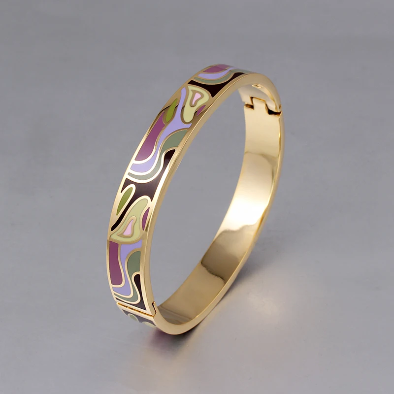 Color Culture Fashion Charms  Gold Geometric Colorful Couples Enamel Bangle Designs Gifts