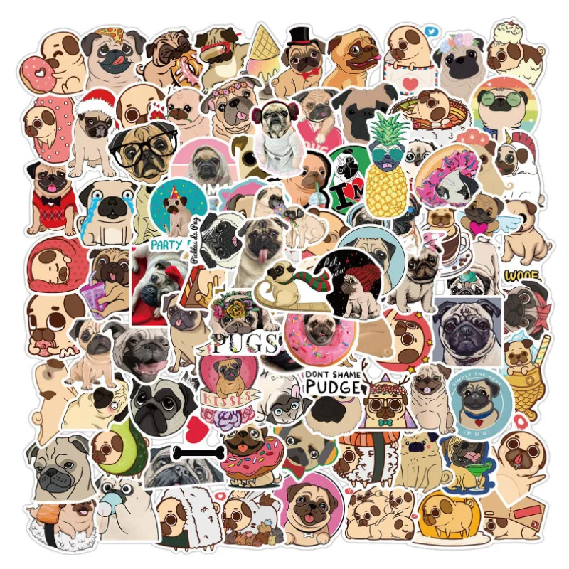 10/30/50/100Pcs  Cartoon animal pug   For Snowboard Laptop Luggage Fridge Car- Styling Vinyl Decal Home Decor Stickers