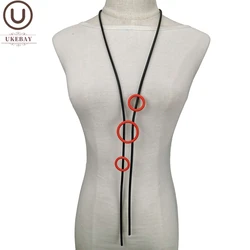 UKEBAY New Handmade Rubber Necklace For Women Simple Red Circle Pendant Necklaces Goth Style Clothes Chain Statement Jewelry
