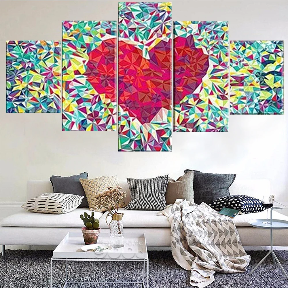 5 Pieces Wall Art Canvas Painting Fragmented Heart Abstract Poster Modern Living Room Framework Pictures Home Decoration