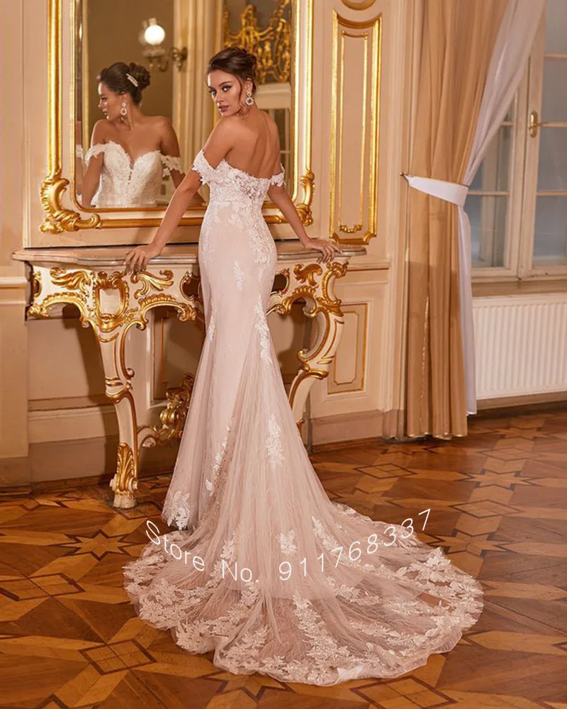 Robe De mariée sirène en Tulle, épaules dénudées, tenue De luxe