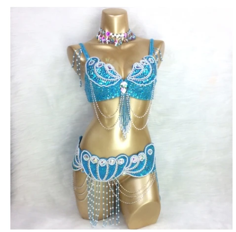 Sexy belly dance costume set BRA+belt+NECKLACE 3piece/ set hot girl stage dance show clothing party evening event wear