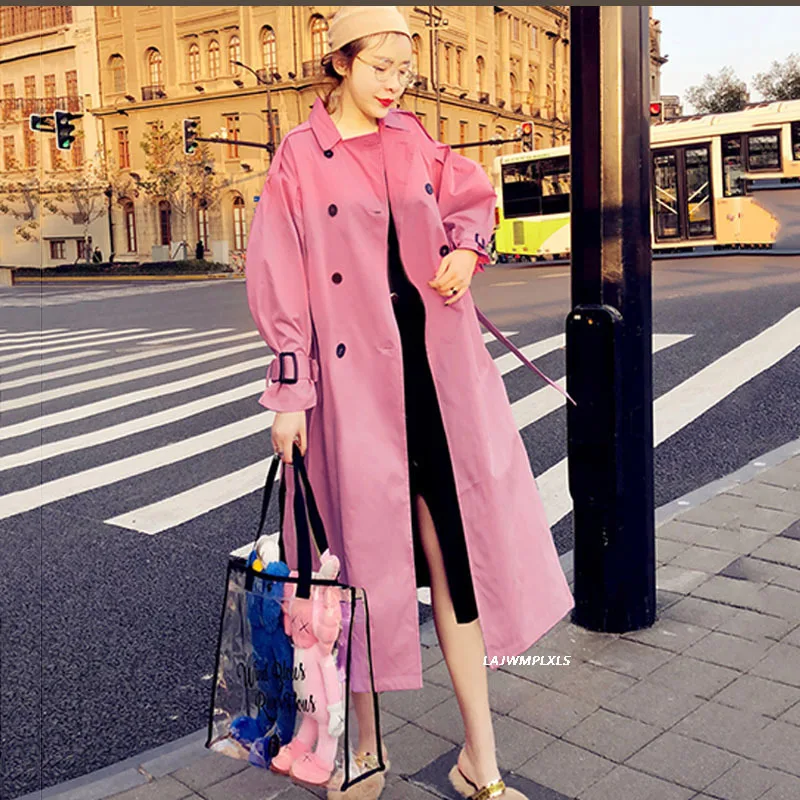 2022 Spring Autumn Korean Fashion Double-Breasted Women Trench Coat Mid-length Long Loose temperament British Style Chic Coat