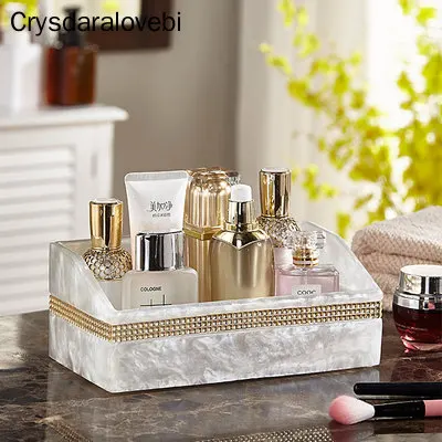 Luxury Rhinestone Resin Bathroom Accessories Set Bathroom Tray Bathroom Kit Tea Tray Cotton Swab Box Toothpick Box Cosmetic Case