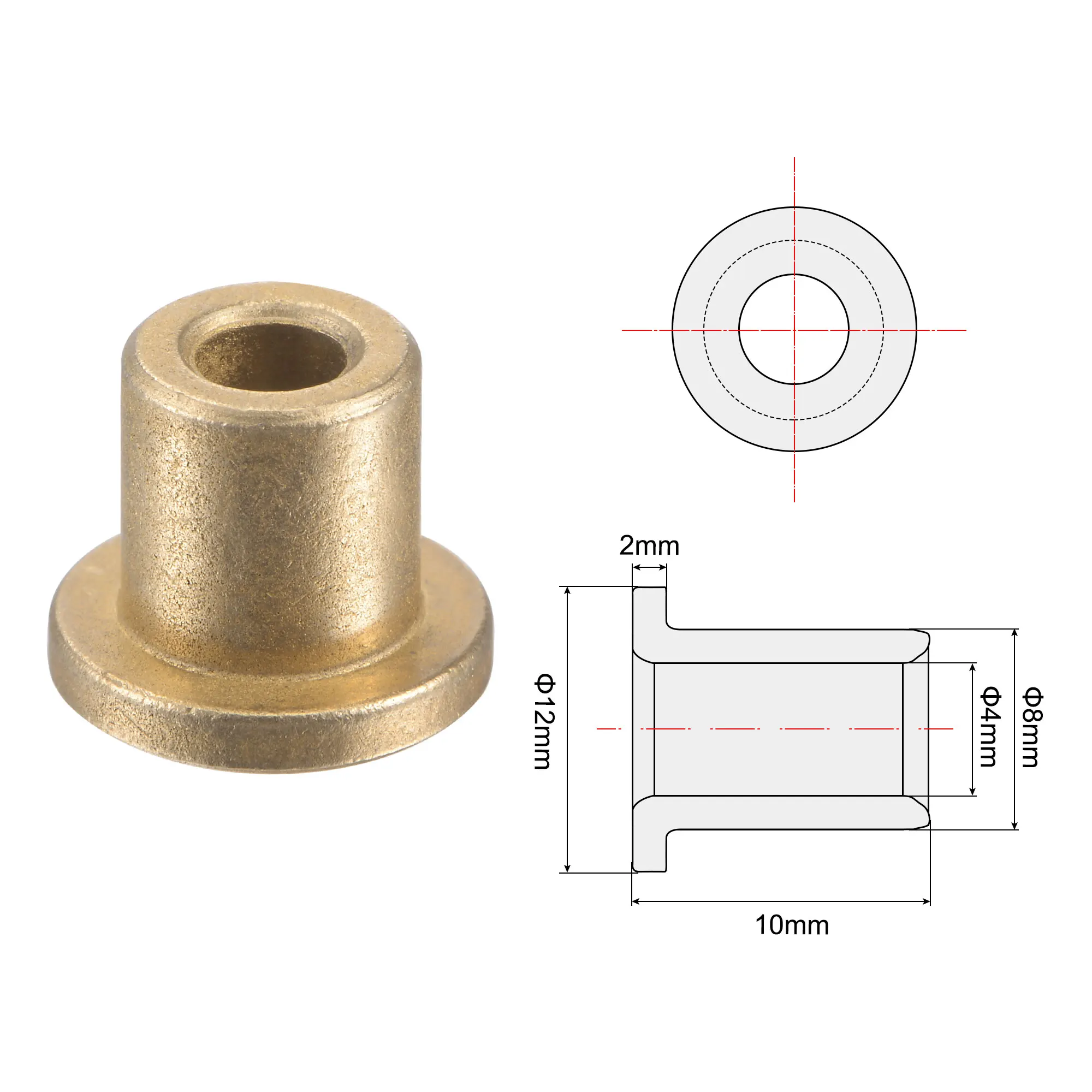 4 Uds. Rodamiento autolubricante con brida interior de 4/6/8/10mm, metalurgia de polvo, aceite, casquillo de cobre, manguito guía con brida escalonada