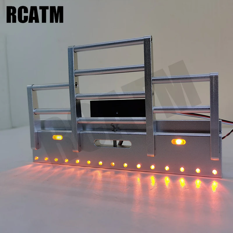 CNC Metal Front Bullpen Bumper with LED Light for 1/14 Tamiya RC Truck Trailer Tipper New King 56344 56301 DIY Parts