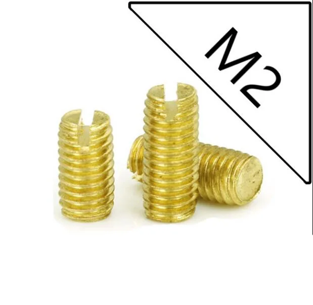 100pcs M2 slotted set screws brass bolts full thread flat ends grub male machine screw 2mm-30mm length