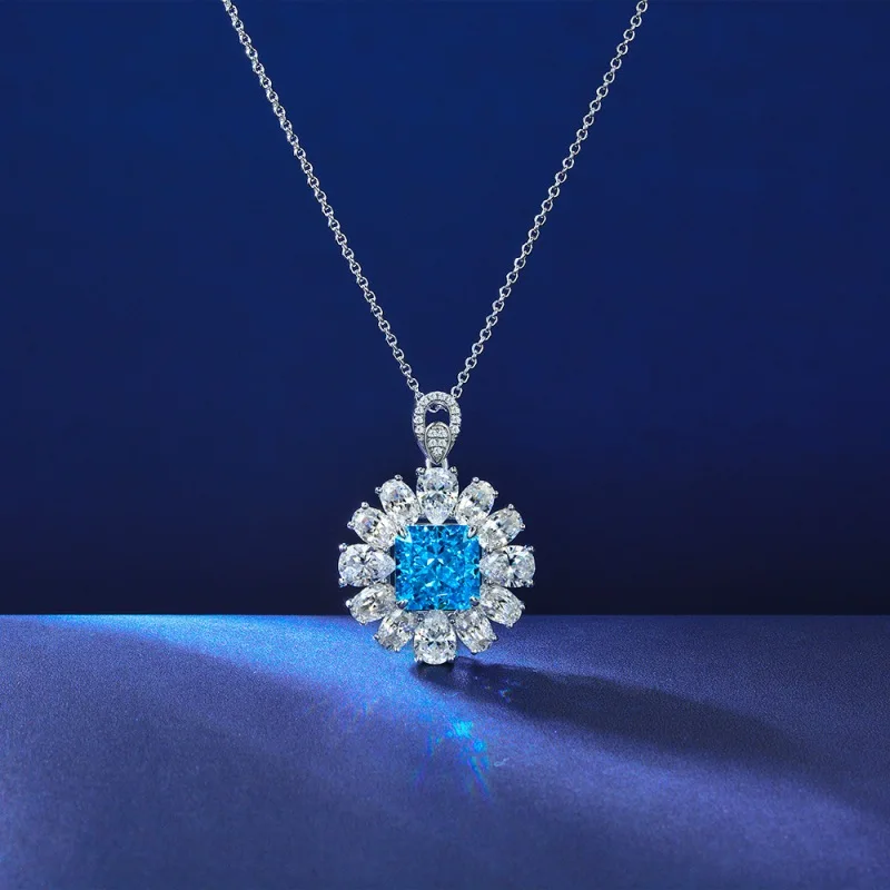 

Luxury Pendants Necklaces For Women 925 Sterling Silver Blue Diamond Female Pendant Jewelry Ladies 40cm Yellow Pendant Necklace