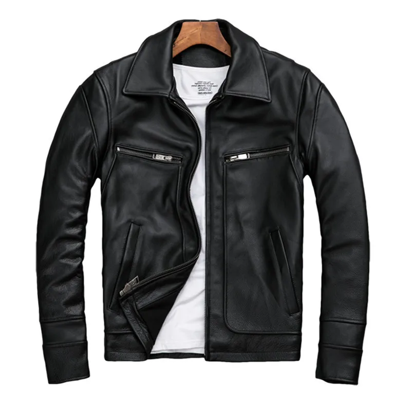 2020 Black Men Casual Jacket Plus Size XXXXXL Genuine Thick Cowhide Spring Russian Natural Leather Coat FREE SHIPPING