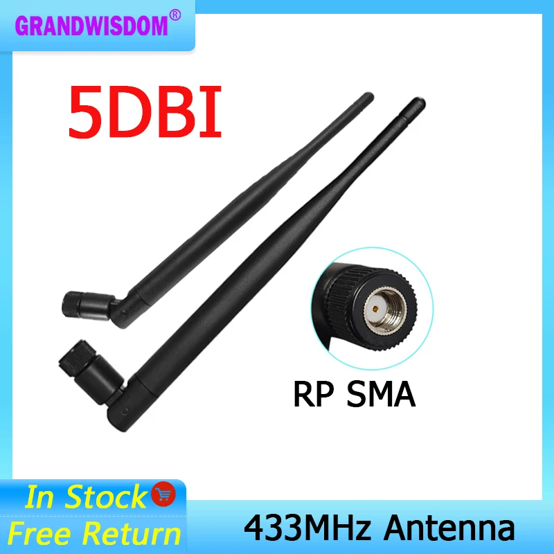 GRANDWISDOM 1-2pcs 433mhz antenna 5dbi sma female lora antene pbx iot module lorawan signal receiver antena high gain